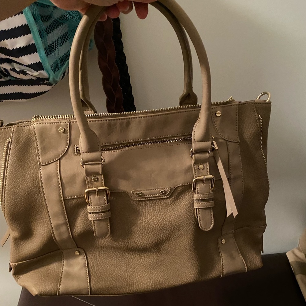 Sole Society Two Tone Vegan Leather Expandable Shopper Tote Crossbody bag